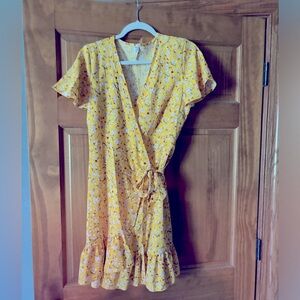 Yellow floral wrap dress